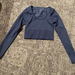 Aerie offline - blue ribbed stretch long sleeved crop top- fitted and flattering
